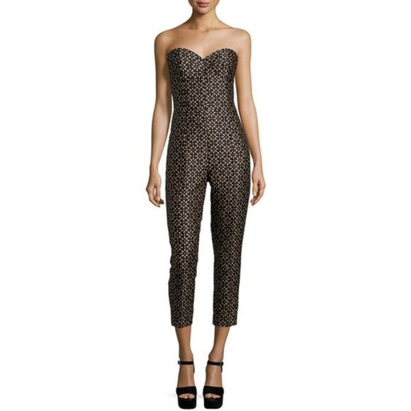 New Michael Kors Strapless Bustier Jumpsuit, Cropped, Black & Tan, Size 2 - NWOT - Picture 1 of 13